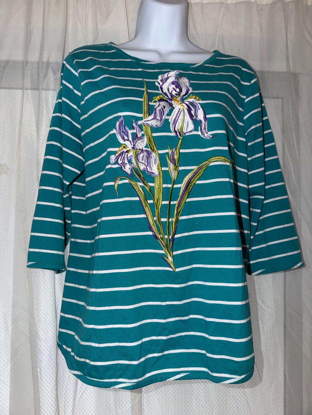 Bob Mackie Wearable Art Embroidered Iris Stripe Top Medium